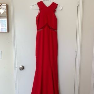 Davids Bridal floor length fitted dress in red